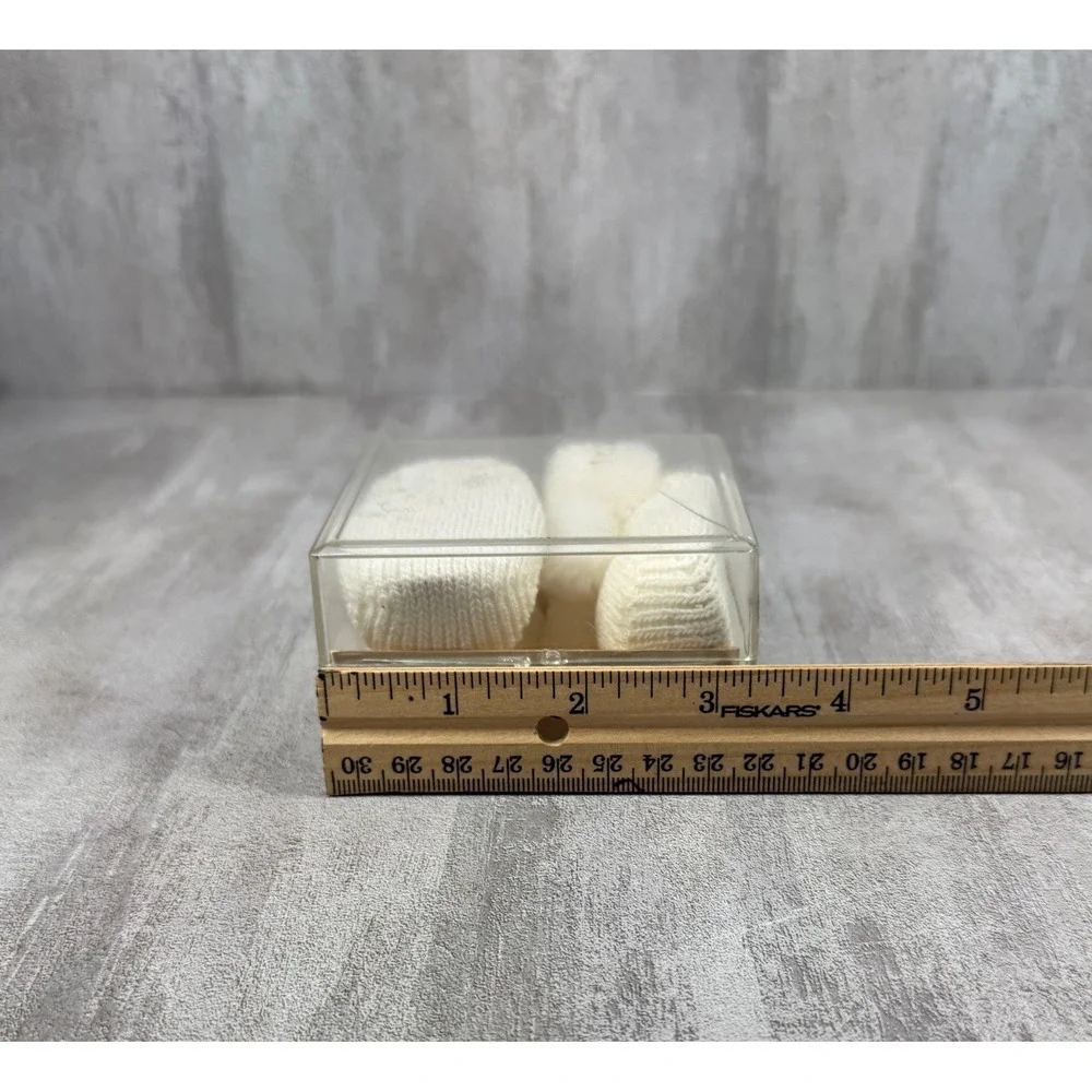 Vintage Baby Bootees Newborn to 3 Months Cream White Knit Pom Pom Made in USA